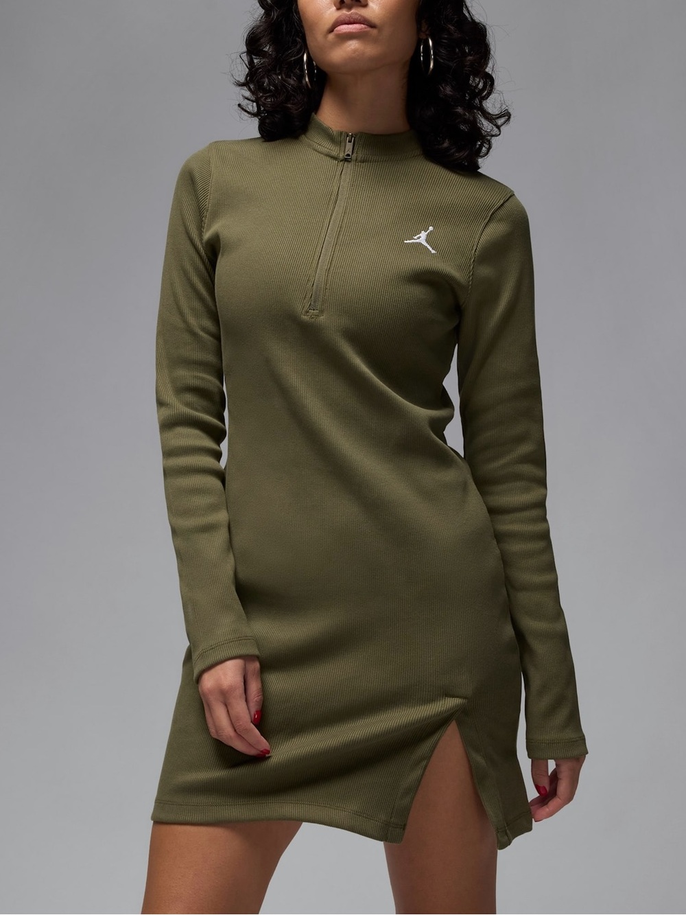 NWT Nike Jordan Women's 1/2-Zip LS Knit Dress Slim Fit Medium Olive Green